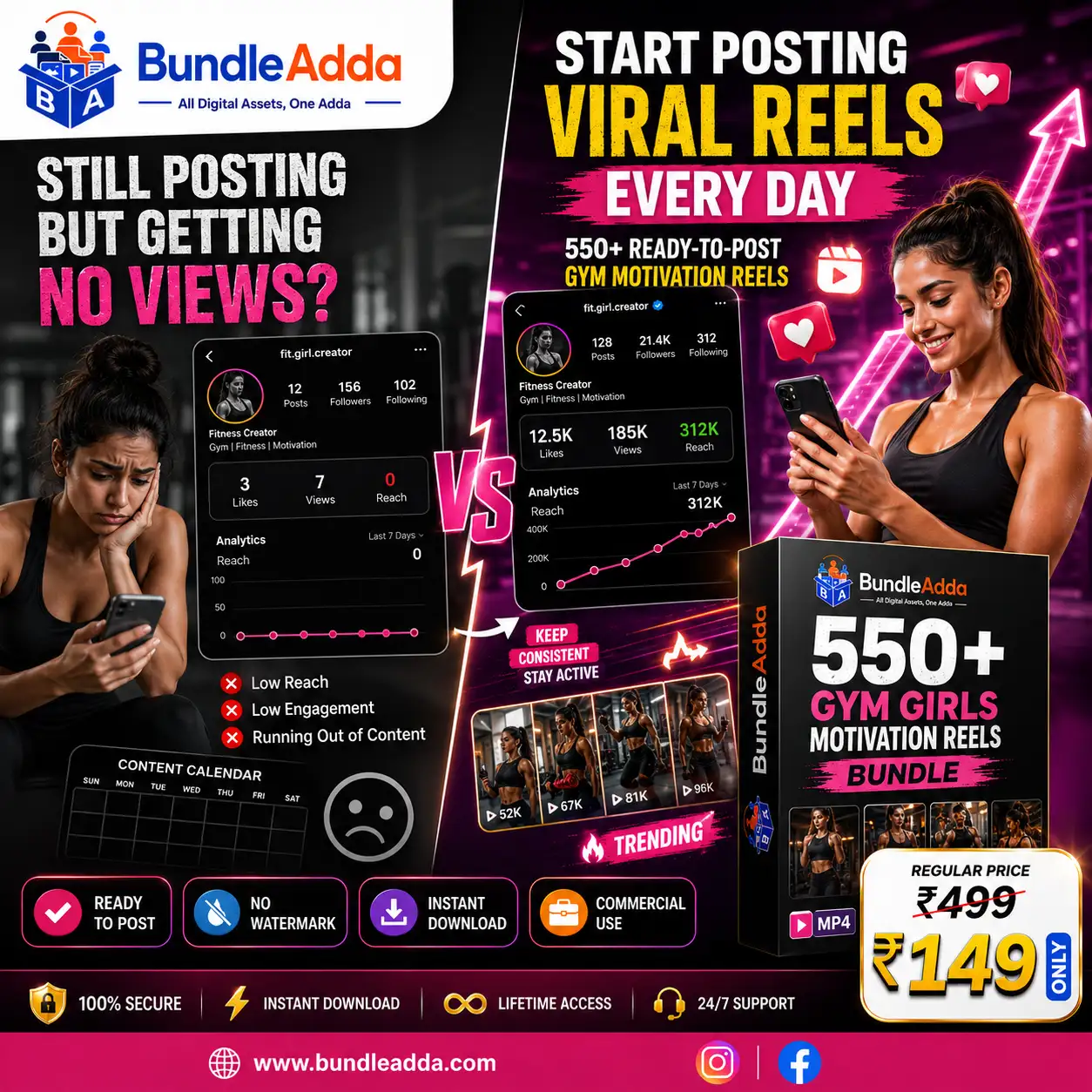 550+ Gym Girls Motivation Reels Bundle | Ready-to-Post MP4 Videos - Image 2