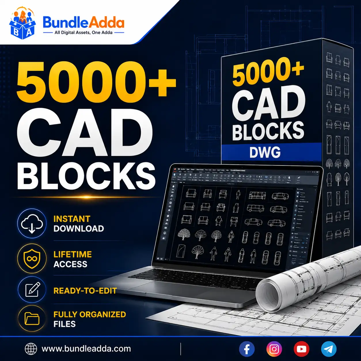 5000+ CAD Blocks DWG Bundle | Lifetime Access